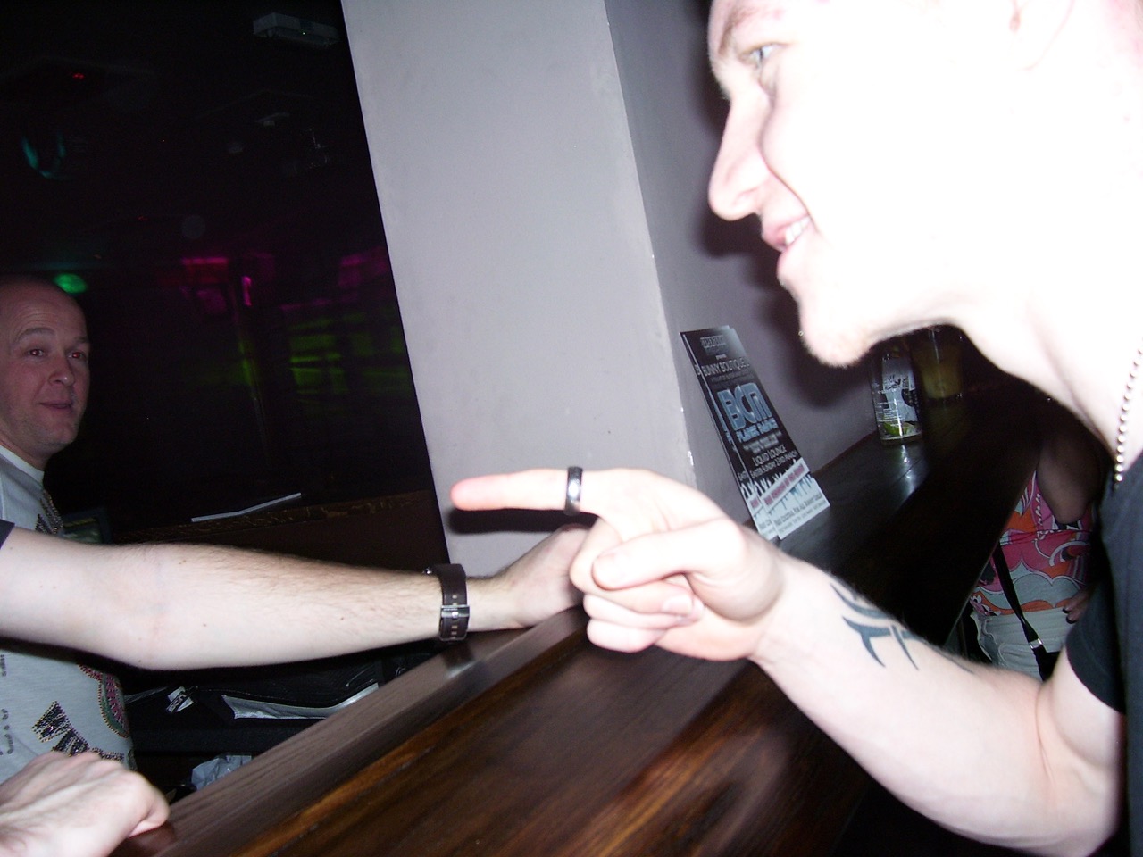 Street Magician Liam Walsh performing close up magic for Big Brother 8 Ziggy, Liam and Brian in Worthing at Liquid Lounge